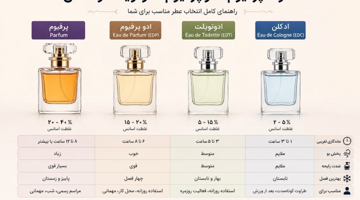 تفاوت پرفیوم، ادو پرفیوم، ادوتویلت و ادکلن چیست؟ راهنمای کامل انتخاب عطر